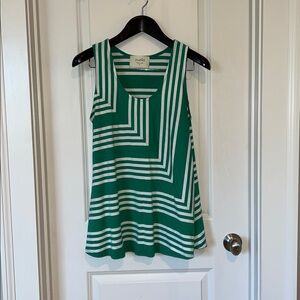 Anthropologie Puella Green & White Geometric Stripe Tank
